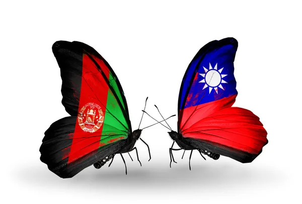 Две бабочки с флагами Афганистана и Тайваня — стоковое фото