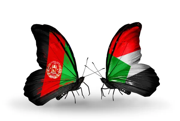 Two butterflies with flags of   Afghanistan and Sudan — Stock Photo, Image