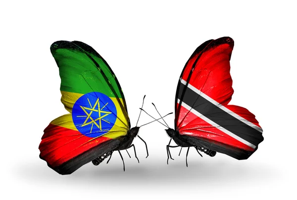 Due farfalle con bandiere dell'Etiopia e Trinidad e Tobago — Foto Stock