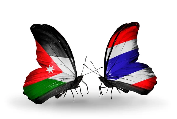 Dos mariposas con banderas de Jordania y Tailandia — Foto de Stock