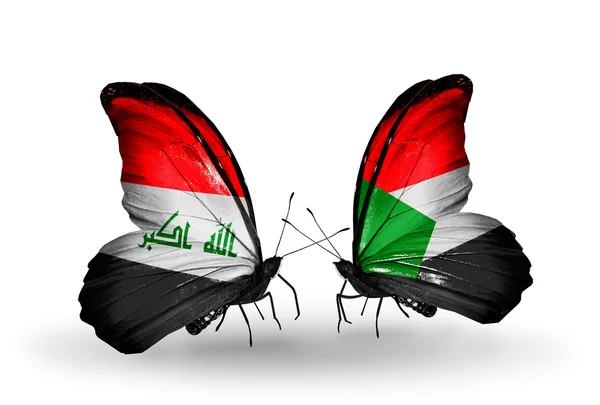 Two butterflies with flags  of  Iraq and Sudan — Stock Photo, Image