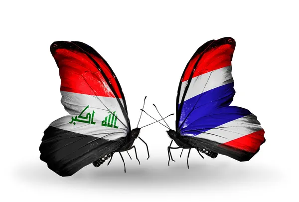 Two butterflies with flags  of  Iraq and Thailand — Stock Photo, Image