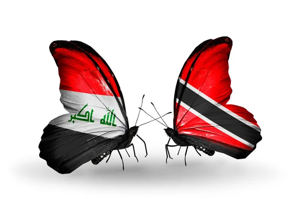 Dwa motyle z flagami w Iraku i Trynidadu i tobago — Zdjęcie stockowe