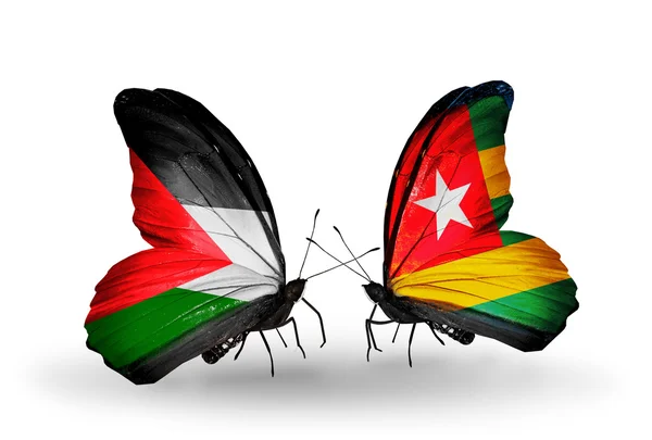 Dos mariposas con banderas de Palestina y Togo —  Fotos de Stock