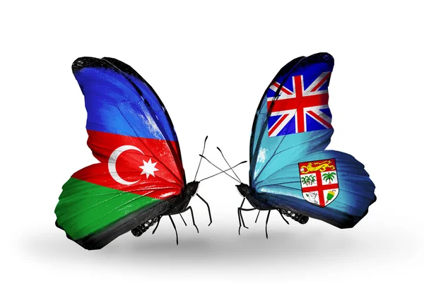 Dos mariposas con banderas de Azerbaiyán y Fiyi —  Fotos de Stock