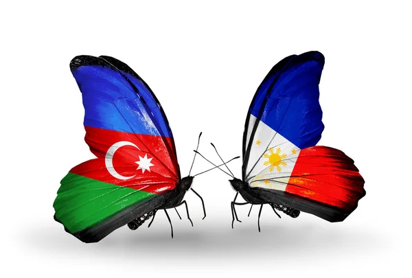 Dos mariposas con banderas de Azerbaiyán y Filipinas — Foto de Stock