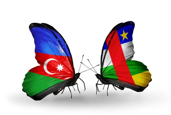 Dos mariposas con banderas de Azerbaiyán y CAR — Foto de Stock
