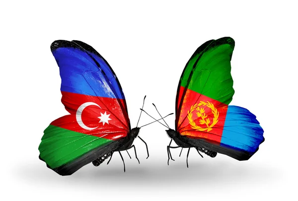 Dos mariposas con banderas de Azerbaiyán y Eritrea — Foto de Stock