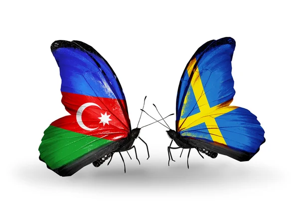 Two butterflies with flags  of Azerbaijan and  Sweden — Stock Photo, Image