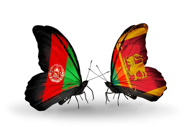 Deux papillons avec des drapeaux de l'Afghanistan et du Sri Lanka — Photo