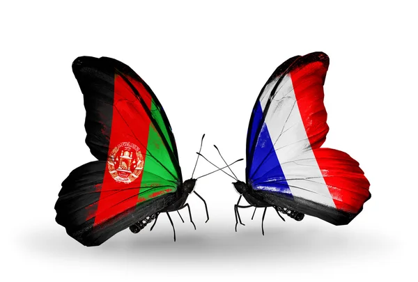 Two butterflies with flags  of Afghanistan and France — Stock Photo, Image