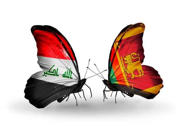 Twee vlinders met vlaggen van Irak en sri lanka — Stockfoto