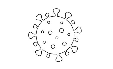Beyaz arkaplanda çizgi çizimi olarak Corona virüsünün soyut işareti