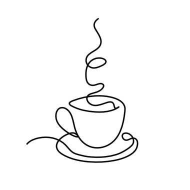 Arkaplan olarak beyaz üzerine çizgiler olarak soyut fincan