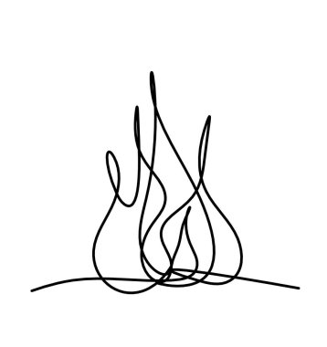 Beyaz arkaplanda çizgi çizimi olarak soyut ateş