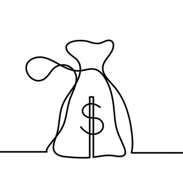 Soyut sürekli çizgiler arka plan olarak beyaz üzerine dolar çuvalı çizer