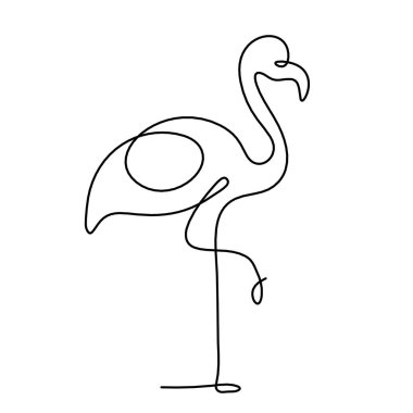 Soyut flamingo silueti beyaz üzerine çizgi çiziyor
