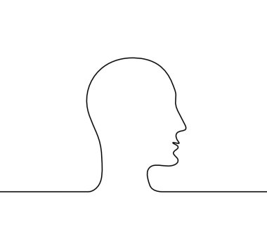 Beyaz arkaplanda çizgi çizimi olarak insan silueti profili