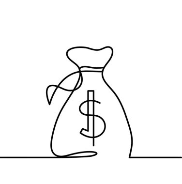 Soyut sürekli çizgiler arka plan olarak beyaz üzerine dolar çuvalı çizer