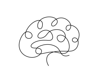 Man silhouette brain as line drawing on white background clipart