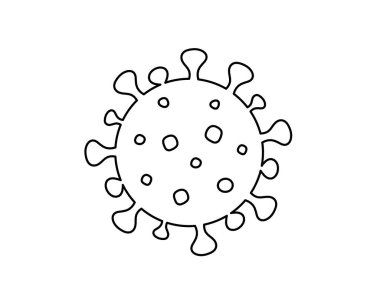 Beyaz arkaplanda çizgi çizimi olarak Corona virüsünün soyut işareti