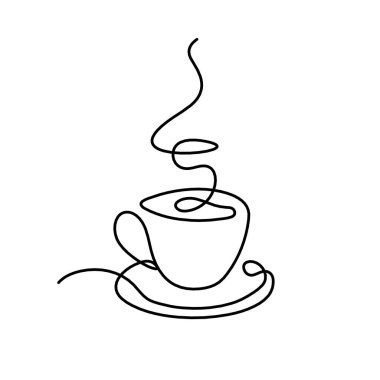 Arkaplan olarak beyaz üzerine çizgiler olarak soyut fincan