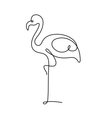 Soyut flamingo silueti beyaz üzerine çizgi çiziyor