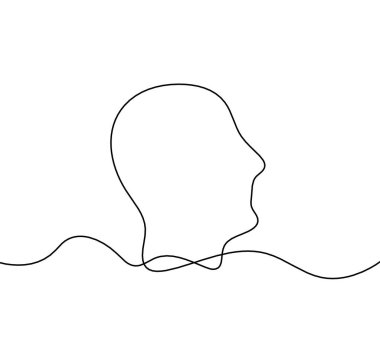 Beyaz arkaplanda çizgi çizimi olarak insan silueti profili