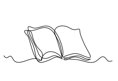 Beyaz arkaplanda satır çizimi olarak soyut açık kitap