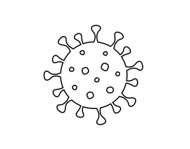 Beyaz arkaplanda çizgi çizimi olarak Corona virüsünün soyut işareti