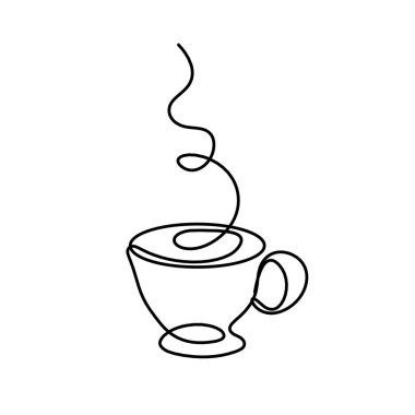 Arkaplan olarak beyaz üzerine çizgiler olarak soyut fincan