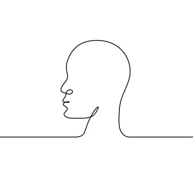 Beyaz arkaplanda çizgi çizimi olarak insan silueti profili