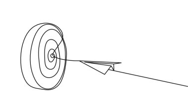 Hedef çember üzerindeki soyut kağıt düzlemi beyaz arkaplanda sürekli çizgi olarak çizer