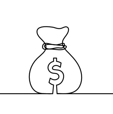 Soyut sürekli çizgiler arka plan olarak beyaz üzerine dolar çuvalı çizer