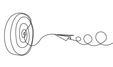 Hedef çember üzerindeki soyut kağıt düzlemi beyaz arkaplanda sürekli çizgi olarak çizer