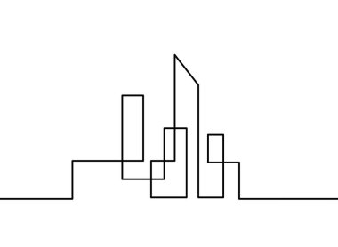 Beyaz arkaplanda sürekli çizgiler olarak soyut mimari