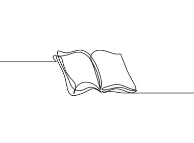 Beyaz arkaplanda satır çizimi olarak soyut açık kitap