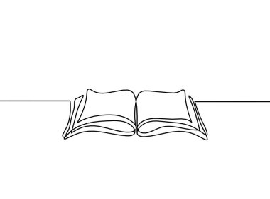 Beyaz arkaplanda satır çizimi olarak soyut açık kitap