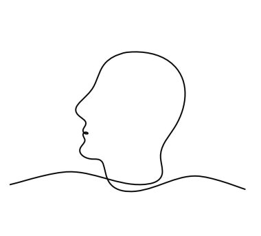 Beyaz arkaplanda çizgi çizimi olarak insan silueti profili