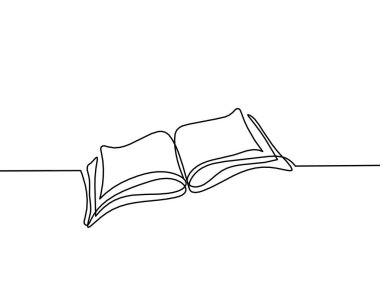 Beyaz arkaplanda satır çizimi olarak soyut açık kitap