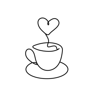 Arkaplan olarak beyaz üzerine çizgiler olarak soyut fincan