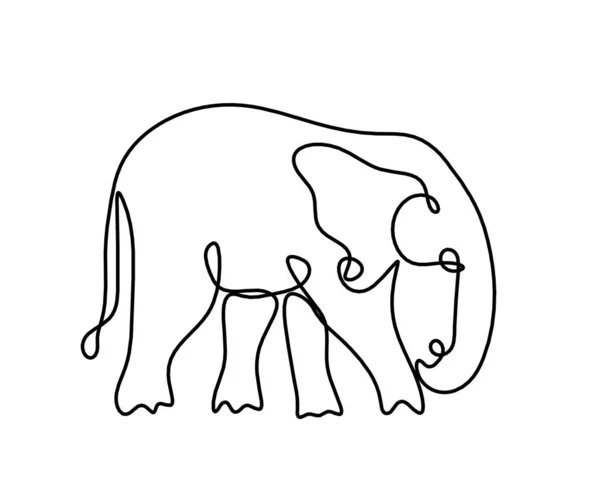 Silhuett Abstrakt Elefant Som Linje Ritning Vitt — Stock vektor
