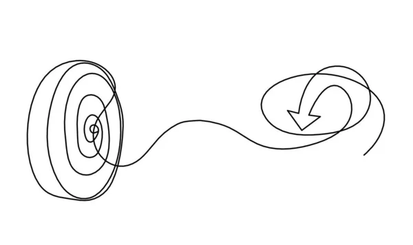 Flèche Abstraite Sur Cercle Cible Comme Dessin Ligne Continue Sur — Image vectorielle