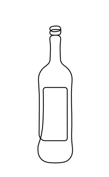 Tekening Fles Champagne Wijn Witte Achtergrond — Stockvector