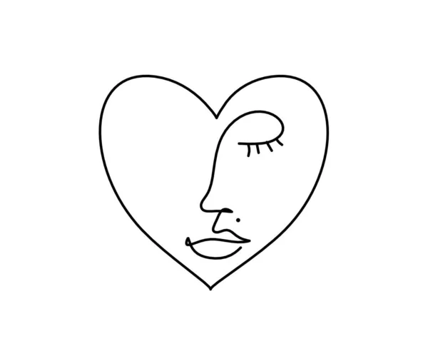 Kadın Silueti Kalp Şeklinde Beyaz Üzerine Çizgi Çizimi Gibi — Stok Vektör