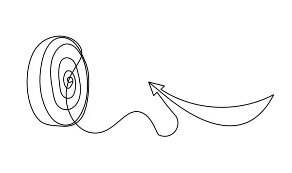 Abstrakter Pfeil Auf Zielkreis Als Durchgehende Linienzeichnung Auf Weißem Hintergrund — Stockvektor