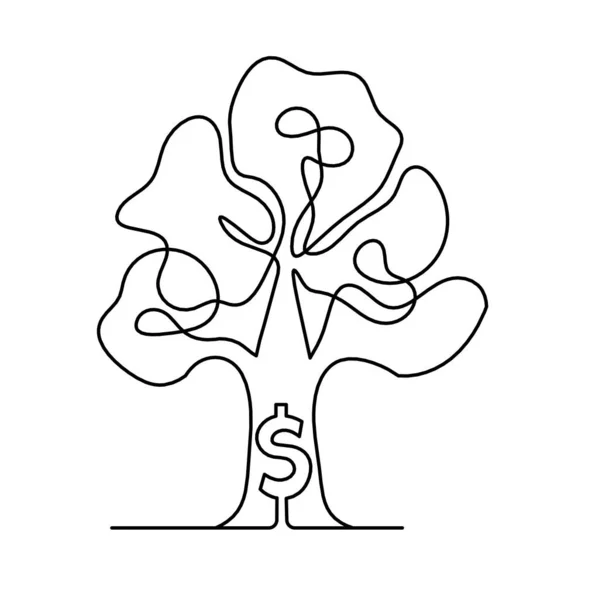 Linhas Contínuas Abstratas Desenhando Como Árvore Dólar Sobre Fundo Branco — Vetor de Stock