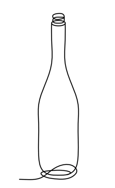 Ligne Dessin Bouteille Champagne Vin Sur Fond Blanc — Image vectorielle