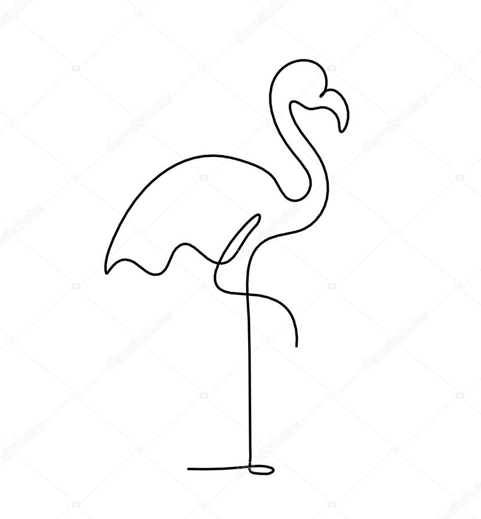 Silhouette of abstract flamingo as line drawing on white