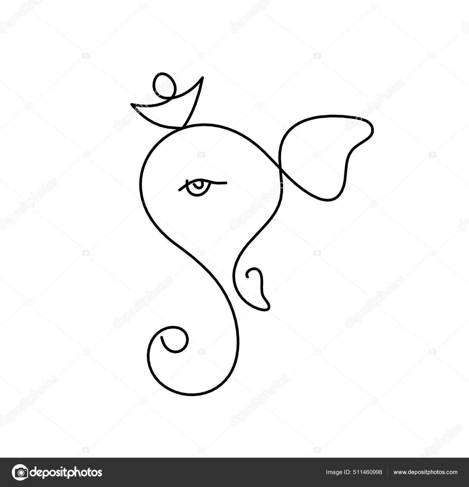 Silhouette Lord Ganesha Line Drawing White Background Stock Vector by